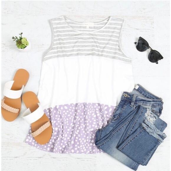 Perfect Peach Women's Sleeveless Tank Top Tunic Mixed Media Lavender & Gray - Picture 8 of 8